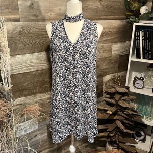 Dalia blue floral sheath dress with choker neck - 4